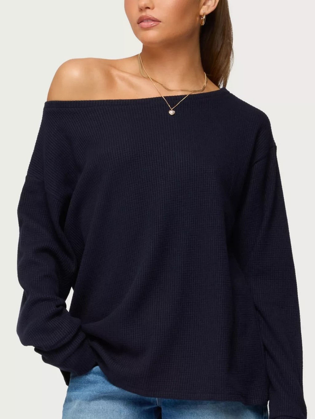 Edikted Damari Off Shoulder Oversized Waffle Top